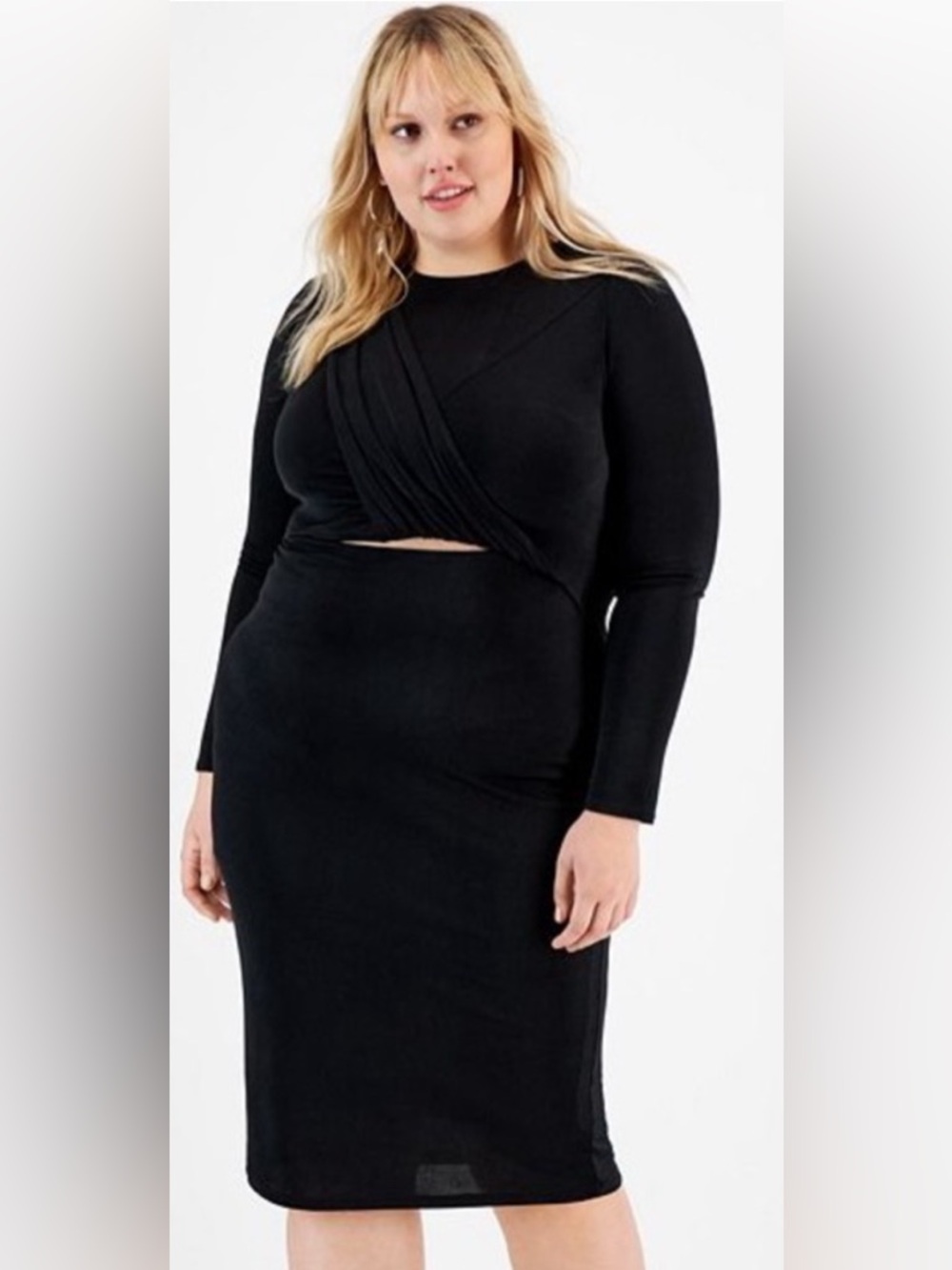 Bar III Black Long-Sleeve Cutout Midi Dress
